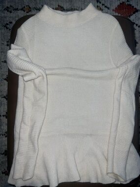 Cashmere Cream Ribbed Peplum Sweater